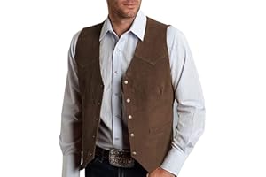 CXFOVIOVA Mens V Neck Suit Vest Retro 5 Button Suede Leather Regular Fit Casual Waistcoat for Prom,Husband Gift,Daily Wear