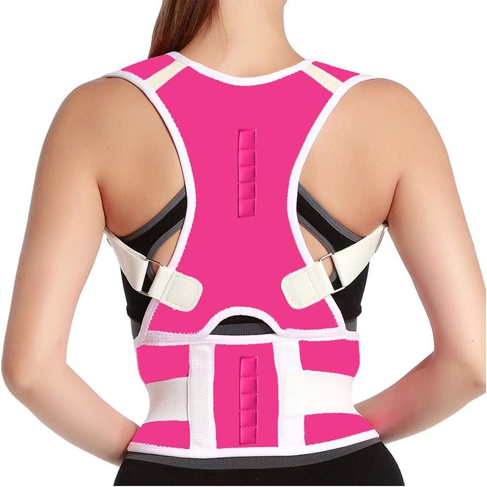 10 Magnets Back Braces for Back Pain - Best Fully Adjustable Posture Corrector for Men & Women - Improves Posture and 2 Steel Bone Provides Lumbar Support (Pink, Small)