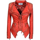 SX Women's Fashion Studded Perfectly Shaping Faux Leather Biker Jacket