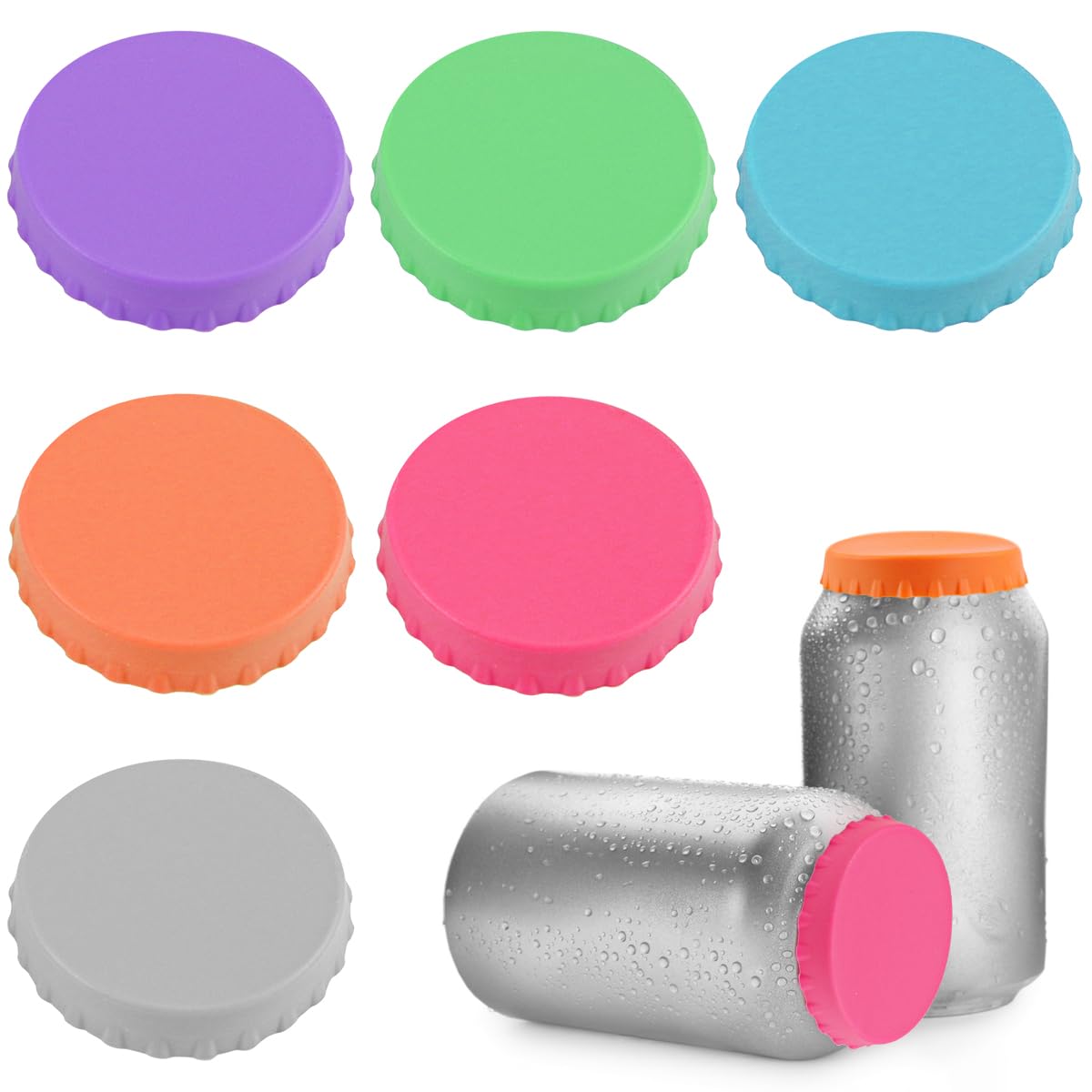 DOERDO 6Pcs Silicone Soda Can Lids Reusable Beverage Can Protector Fits Standard Soda Beverage cans, 2.1x0.6inch, Colorful