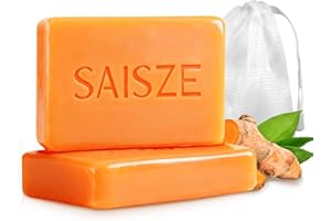 SAISZE Turmeric Soap Bar, Kojic Acid Soap, 4oz x 2 BARS, Dark Spots Remover for Face and Body, Brightening, Hyperpigmentation