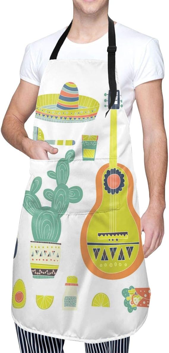 COFEIYISI Adjustable Kitchen Apron with pockets Fiesta Mexican Motifs