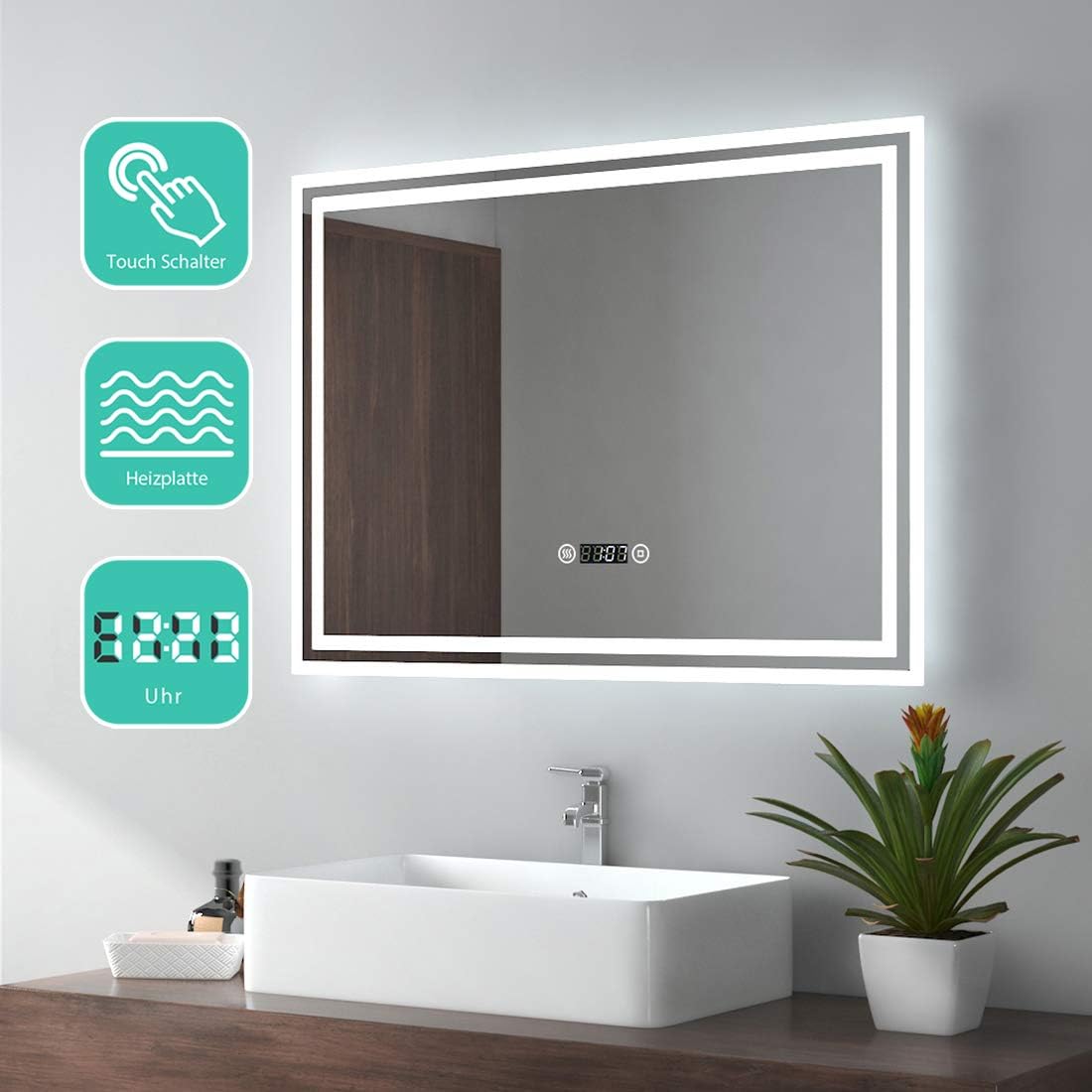 EMKE Miroir de Salle de Bains LED Miroir de Salle de Bains Avec Interrupteur Tactile+ Antibuée