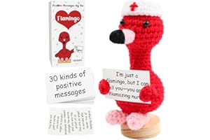 VICHONA Nurse Gift, Funny Positive Crochet Nurse Flamingo with 30PCS Uplifting Cards for Nurses, Emotional Support Gifts for Nursing Student, LPN, School Nurse, Cool Nurse Gifts for Women Men Friends Birthday