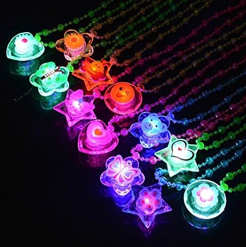6 Pcs Colorful LED Sparkle Plastic Beads Necklace and Shining Pendants (in Pentacle Star and Heart Shape))