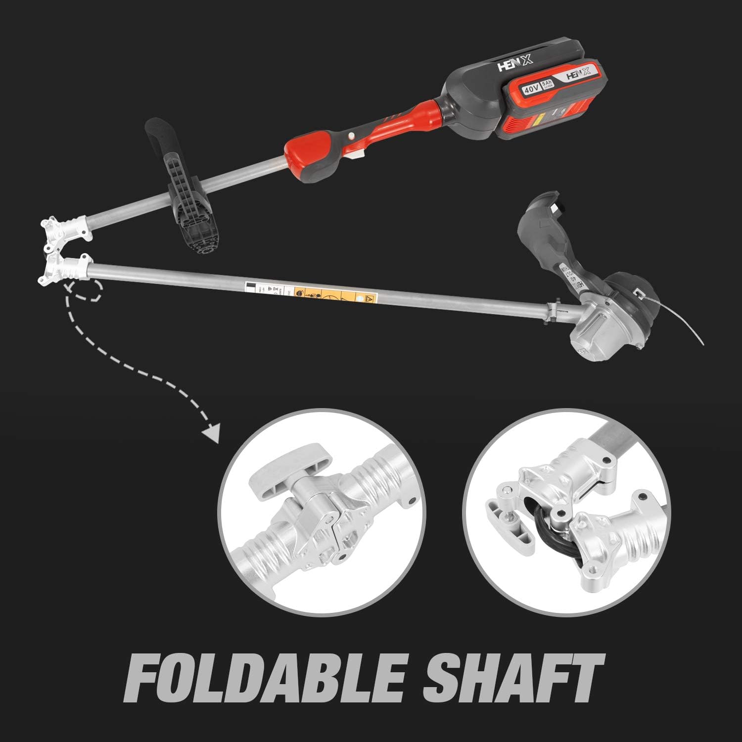 HENX 14-Inch Cordless String Trimmer 40V Max Lithium-ion, with 2.5 AH Battery, Foldable Shaft, Bump Feed (Foldable Shaft) : Garden & Outdoor