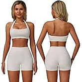 ABOCIW Workout Sets for Women Square Neck Halter Sports Bra High Waist Biker Shorts 2 Piece Gym Yoga Outfits