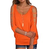 Miselon Women Cold Shoulder O-Neck Short Sleeve Loose Fit Summer Shirt Blouse Tops
