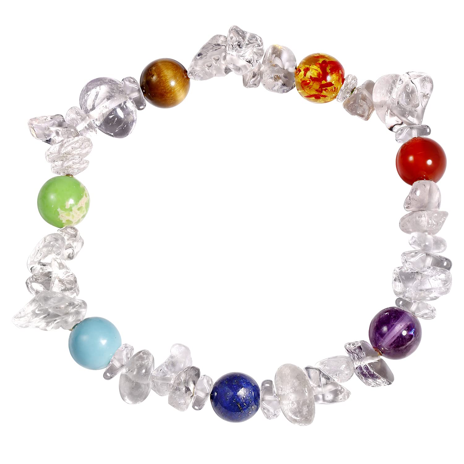 Jewboo White Quartz Bracelet for Women Reiki Crystal Healing Stones 7 Chakra Natural Gemstone Stretch Balance Stress Relief Yoga Meditation Bracelets