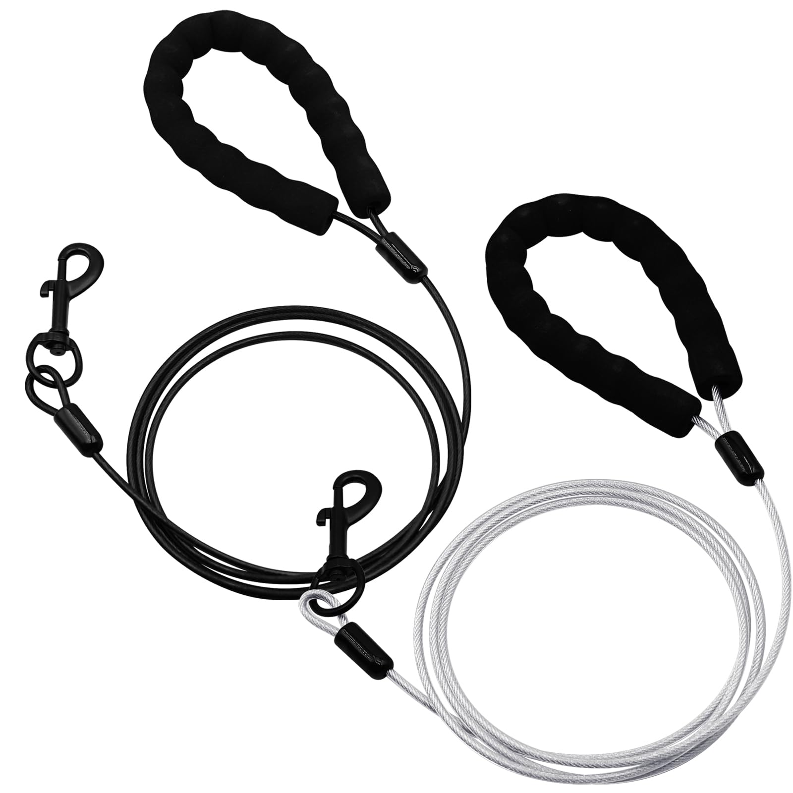 SUNDEE 2 Pack Chew Proof Dog Lead with Comfortable Padded Handle 1.2/1.5/1.8m, Heavy Duty Steel Metal for Large and Medium Dogs Train and Walk, Safe Traffic Rope with Retractable Buckle-Clear(1.8m)
