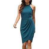 Manydress Womens Summer Halter Neck Ruched Dresses Cocktail Bodycon Slim Mini Wrap Dress MY106
