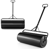Goplus Lawn Roller, Push/Tow-Behind Lawn Roller, 17 Gallon/63L Water/Sand-Filled Sod Roller, Detachable Gripping Handle, Sod Drum Roller Tow Behind a Tractor for Yard Park Farm Black 12 by 36-Inch