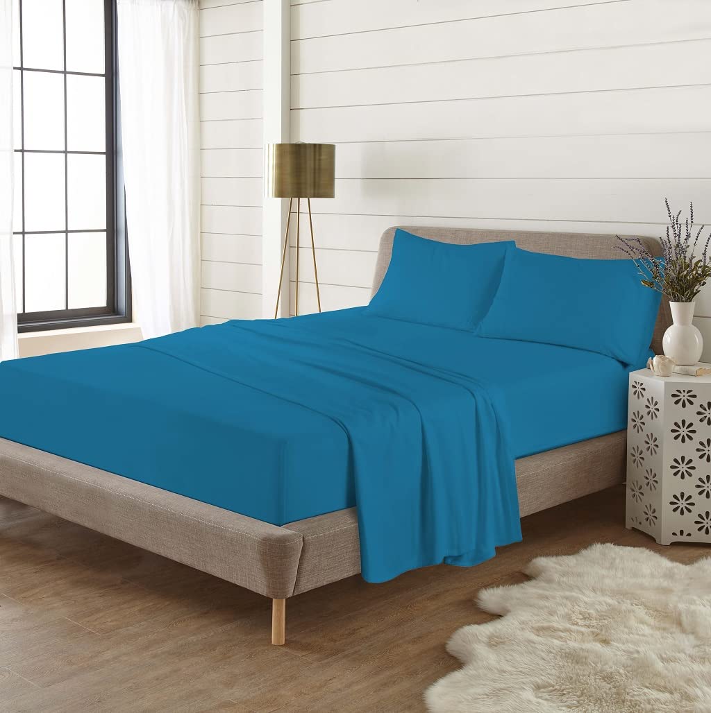 EXQUIZIT HOME® Flannelette Sheet Set 100% Brushed Cotton, Includes Fitted Sheet, Flat Sheet & 1 Matching Pillowcase (Teal, Single)