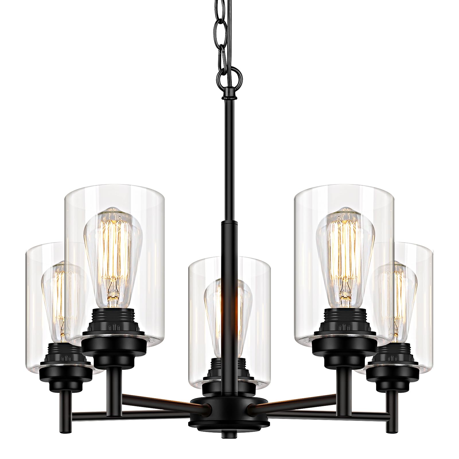 Photo 1 of Sucolite 19.8'' 5-Light Chandelier for Dining Room Kitchen Island, Modern Farmhouse Pendant Lighting with Glass Shades Industrial Black Hanging Ceiling Light Fixture for Living Room, Height Adjustable