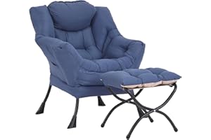 Givjoy Lazy Chair and Ottoman, Large Accent Lounge Chair with Armrests and a Side Pocket, Modern Leisure Upholstered Sofa Reading Armchair with Footrest for Bedroom, Living Room, Dorm Rooms, Office