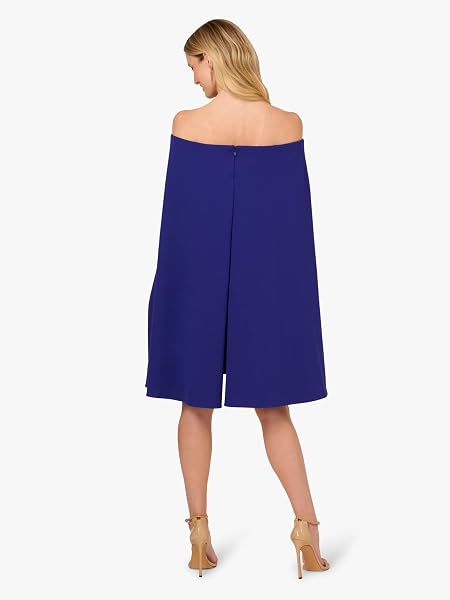 ADRIANNA PAPELL WOMEN’S OFF SHOULDER CAPE DRESS, DARK BLUE VIOLET, 16