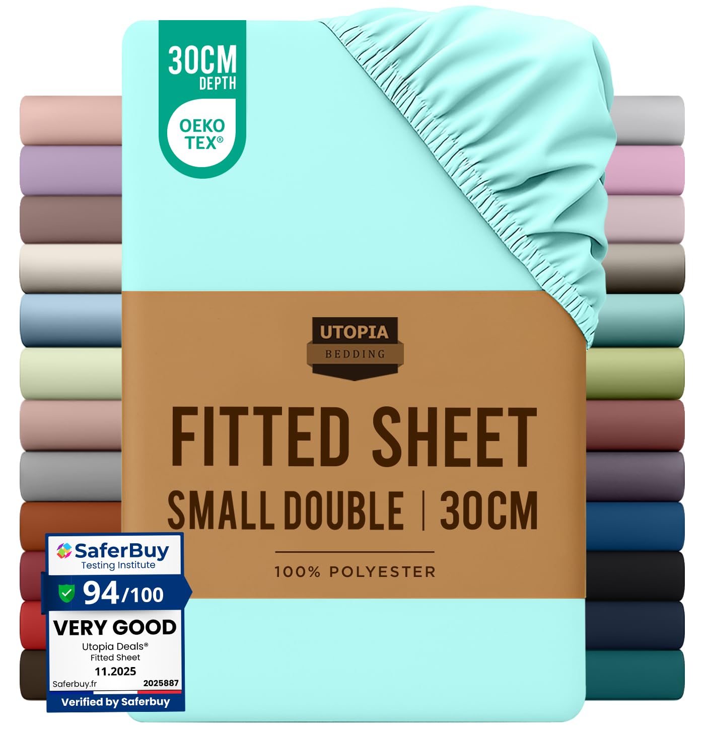 Utopia Bedding Fitted Sheet Small Double / 4ft, Spa Blue - Deep Pocket 12 inch (30 cm) - Easy Care - Soft Brushed Microfibre Fabric - Shrinkage and Fade Resistant - Bottom Sheet