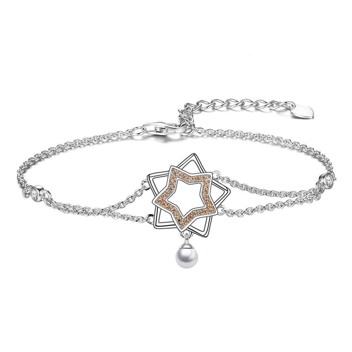 LOVANS 925 Sterling Silver Chains Bracelet Lucky Love Adjustable Bracelet Links Gift for Women Lady (Star-3)