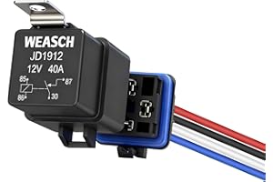 Weasch Waterproof Relay Kit, 12V 40A, 4 Pin SPST, Heavy Duty 14 AWG Tinned Copper Wires Automotive Relay and Harness Set for Automotive Car Marine Boat (1)