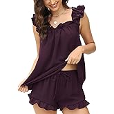Indoner Women's Ruffle Pajama Set - Cami Tank and Shorts 2 Piece Sleepwear Cute Summer Lounge Set Soft Nightwear S-2XL