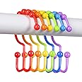 Qazvmlp Shower Curtain Hooks,304 Stainless Steel Shower Rings for Bathroom,Double Glide Shower Hooks for Bathroom Shower Curtain Rods Curtains,Set of 12 Hooks,Rainbow Color（Style A ）