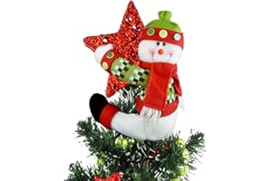 HONGSOME Christmas Tree Topper Snowman,Unique Holiday Xmas Decorations Funny Home Decor,Also Be Used As Curtain Tie and Hugger Wine Bottle,Red White Green