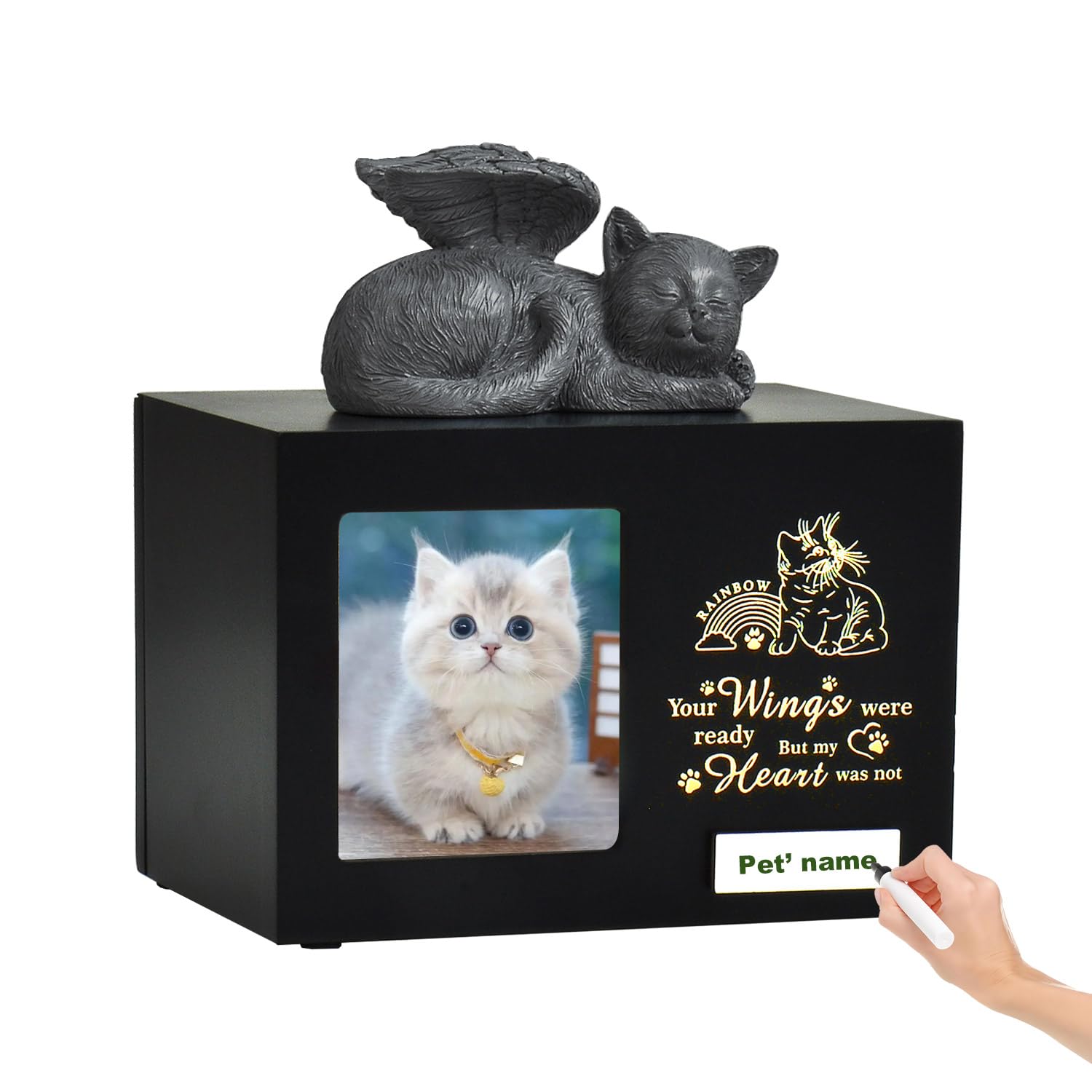 Custom Keepsake Urns for Cats & Dogs - Wooden Box for Pet Ashes with Photo - Sympathy Gifts