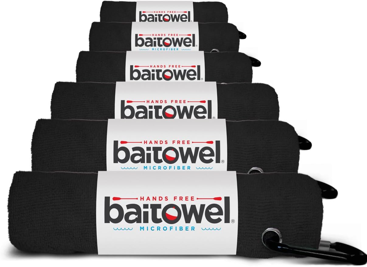 Bait Towel 6 Pack Black Microfiber, 16x16, Clip