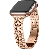 Anlinser Metal Bands Compatible with Apple Watch Band for Women 49/46/45/44/42/41/40/38mm, Thin Band Designed for iWatch Series 11 10 9 8 7 6 5 4-1 SE (42/41/40/38mm, Rose Gold)