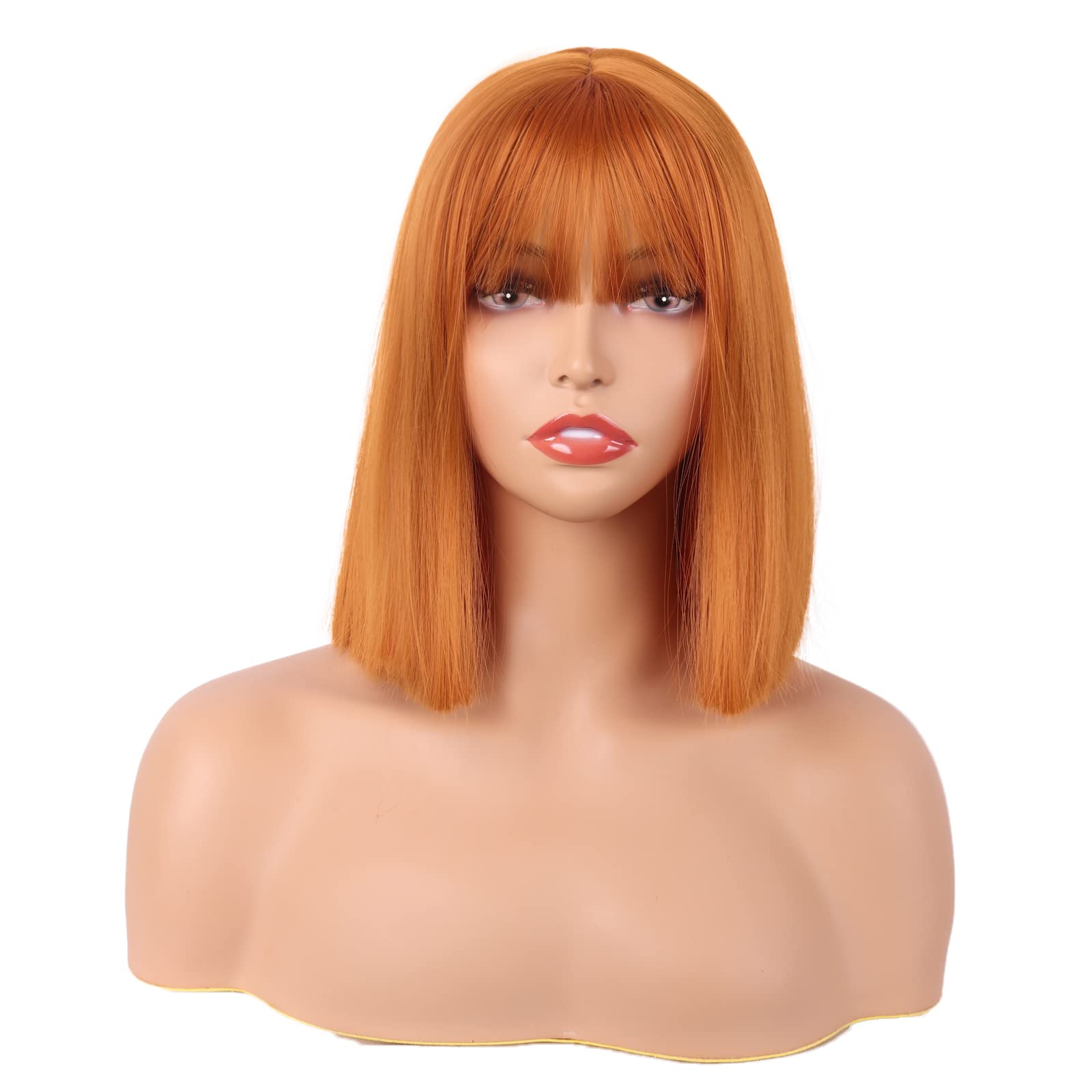 MapofBeauty 12 Inch/30 cm Straight Bob Flat Bangs Short Colorful Synthetic Hair Cosplay Party Wig (Orange) — image 1