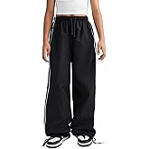 QJQ Girls Wide Leg Elastic High Waisted Parachute Pants Sweatpants Track Pants Trousers Casual Streetwear Ages 8-12