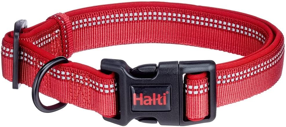 Halti Dog Collar Premium Comfy Nylon Neoprene Padding Reflective Red Size L