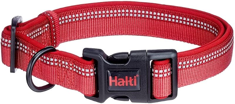 Halti Dog Collar Premium Comfy Nylon Neoprene Padding Reflective Red Size L