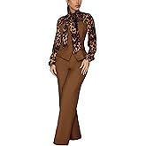 MTOYOU Women's formal jumpsuit elegant straight leg pants party club long sleeved jumpsuit
