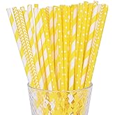 YAOSHENG Yellow Paper Straws, 100 Pack for Party Supplies,Birthday,Wedding,Bridal/Baby Shower,Juice, shakes,Smoothies