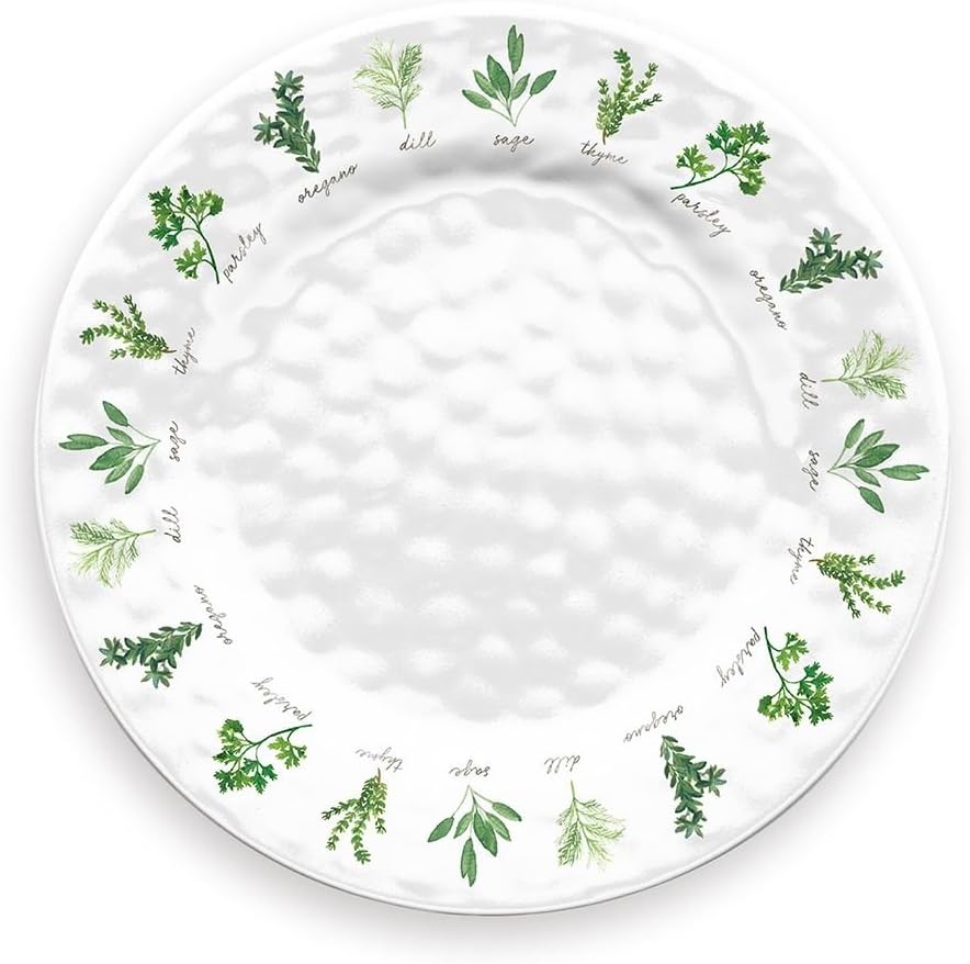 Epicurean Melamine White Garden Herbs Dinner Plate - 26.5cm