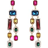 Enrwin Vintage Rectangle Teardrop Chandelier Earrings, Art Deco Wedding Austrian Crystal Drop Dangle Earrings for Women Party Prom