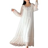 Womens Vintage Victorian Nightgown Square Neck Nightdress Princess Sleepwear Plus Size Lounge Dress