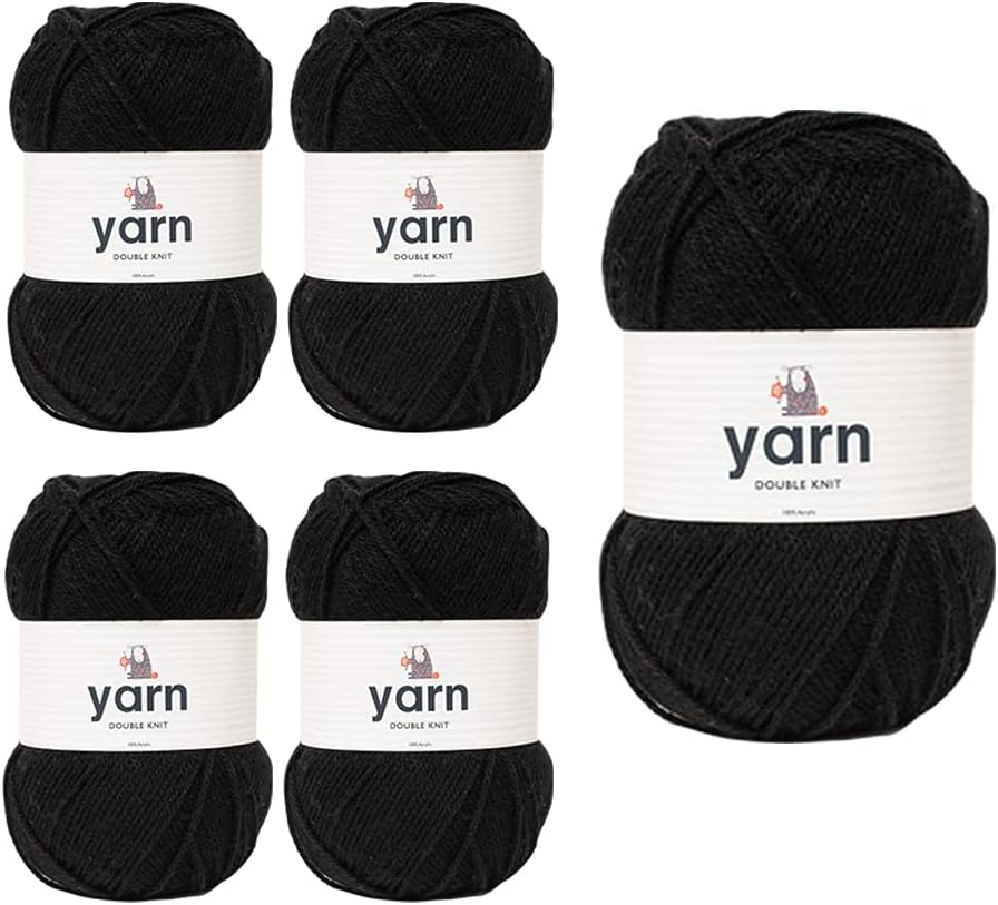 KORBOND DK Black Yarn 5 x 100g Acrylic Wool 1450m Double Knit Crochet