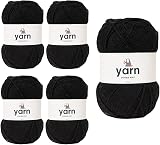 KORBOND DK Black Yarn 5 x 100g Acrylic Wool 1450m Double Knit Crochet