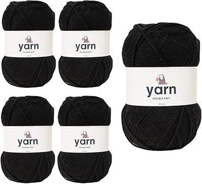 KORBOND DK Black Yarn 5 x 100g Acrylic Wool 1450m Double Knit Crochet