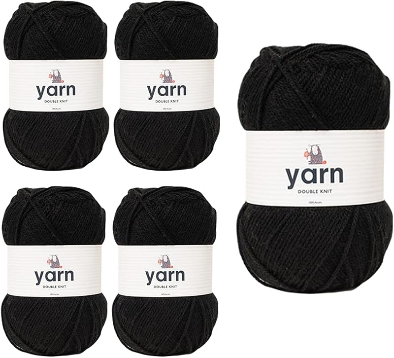 KORBOND DK Black Yarn 5 x 100g Acrylic Wool 1450m Double Knit Crochet