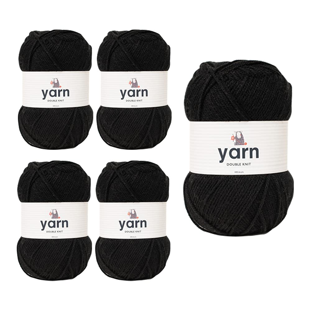Korbond DK Black Yarn - 5 x 100g Acrylic Wool - Lightweight, Hypoallergenic & Durable Double Knit Crochet Yarn Knitting Wool (1450m Total) — image 1