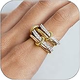 Stackable Rings for Women Non Tarnish,Dainty 18k Gold Plated CZ Cubic Zirconia Rings,Silver and Gold Rings Set,Multi-Link Connected Rings