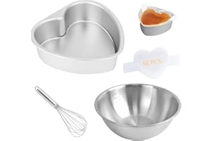 Heart-Shaped Cake Pan Set: 4-Piece Stainless Steel DIY Baking Tools Kit with 6" Cake Mold, 7.5" Mixing Bowl, 8" Whisk & 60 Sh