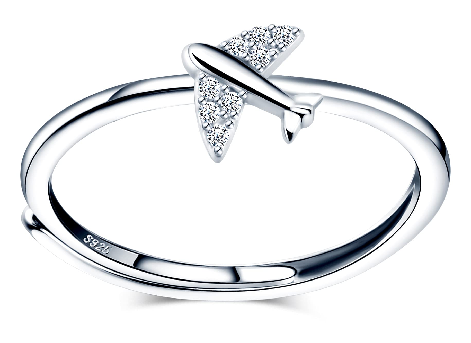 MicVivien 925 Sterling Silver Aircraft Ring for Women Adjustable Ring Plumage Ring for Girl Open Finger Airplane Ring