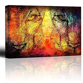 Ink Sketches of Pumas Over Colorful Watercolor Paint - Canvas Art Home Art - 12x18 inches