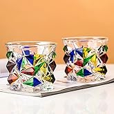 MAGCOLOR Whiskey Glass Set of 2- Lead-Free Crystal Colorful Clear Glacier texture- Premium 10 OZ Scotch Glasses for Drinking Bourbon, Scotch Whisky, Cocktails, Cognac - Fathers Day Gift