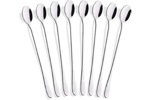 8 Piece 9-Inch Long Handle Iced Tea Spoon, Coffee Spoon, Ice Cream Spoon, Stainless Steel Cocktail Stirring Spoons