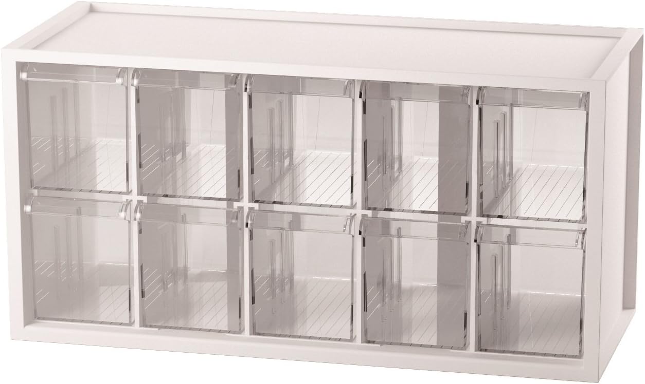 Livinbox A9 Stationery Crafts and Hardware Organizer Plastic Storage Bin with 10 Transparent Compartments - White